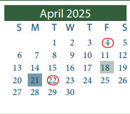 District School Academic Calendar for North Shore Middle for April 2025