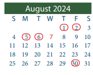 District School Academic Calendar for Cobb 6th Grade Campus for August 2024