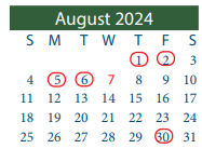 District School Academic Calendar for Green Valley Elementary for August 2024