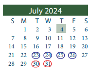 District School Academic Calendar for Highpoint School East (daep) for July 2024