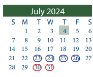 District School Academic Calendar for Green Valley Elementary for July 2024