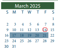 District School Academic Calendar for Galena Park Middle for March 2025