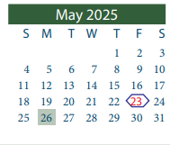 District School Academic Calendar for James B Havard Elementary for May 2025