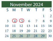 District School Academic Calendar for Normandy Crossing Elementary for November 2024