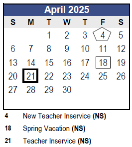 District School Academic Calendar for Charles O Stones Intermediate Ctr for April 2025