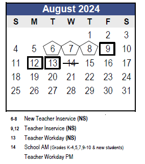 District School Academic Calendar for Charles O Stones Intermediate Ctr for August 2024