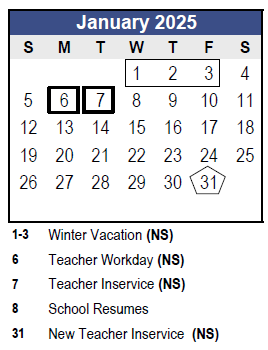 District School Academic Calendar for Charles O Stones Intermediate Ctr for January 2025