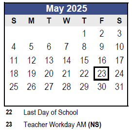 District School Academic Calendar for Charles O Stones Intermediate Ctr for May 2025