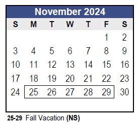 District School Academic Calendar for Charles O Stones Intermediate Ctr for November 2024