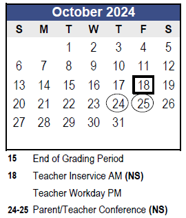 District School Academic Calendar for Charles O Stones Intermediate Ctr for October 2024