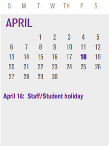 District School Academic Calendar for B G Hudson Middle for April 2025