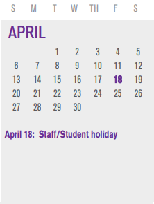 District School Academic Calendar for P I P for April 2025