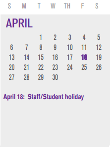 District School Academic Calendar for Parsons Pre-k Ctr for April 2025