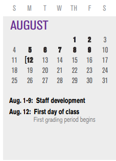 District School Academic Calendar for Vial Elementary for August 2024