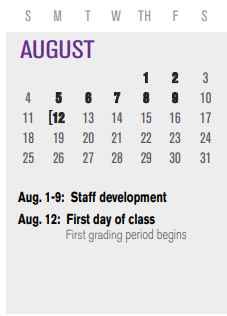District School Academic Calendar for P I P for August 2024