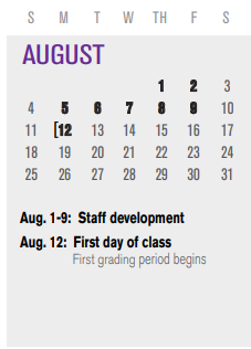 District School Academic Calendar for Daugherty Elementary for August 2024