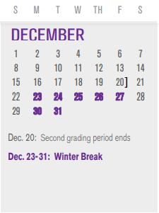 District School Academic Calendar for Bussey Middle for December 2024