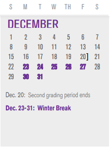 District School Academic Calendar for O'banion Middle for December 2024