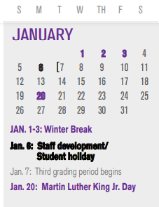District School Academic Calendar for Infant Center for January 2025