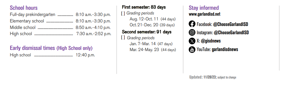 District School Academic Calendar Key for P I P