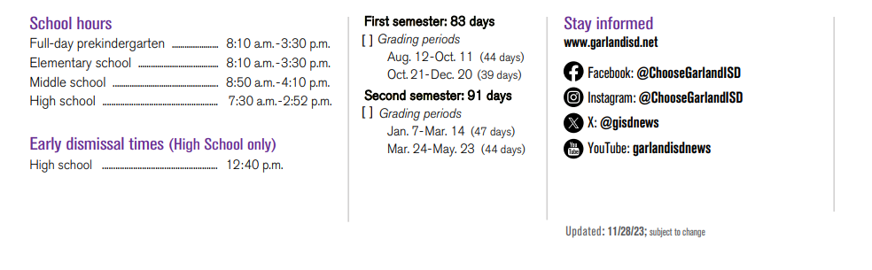 District School Academic Calendar Key for Memorial Preparatory Sch