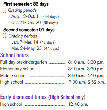 District School Academic Calendar Legend for P I P