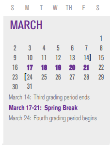 District School Academic Calendar for Handley Elementary for March 2025