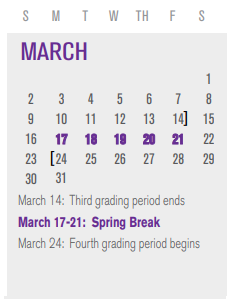 District School Academic Calendar for P I P for March 2025
