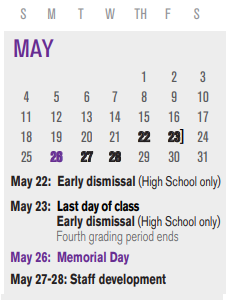 District School Academic Calendar for Gisd Alternative School for May 2025