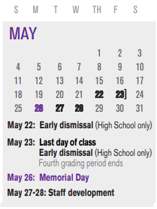 District School Academic Calendar for N Garland High School for May 2025