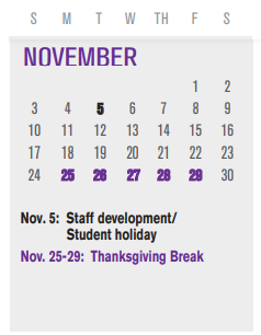 District School Academic Calendar for Hillside Acad For Excel for November 2024