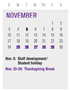 District School Academic Calendar for P I P for November 2024