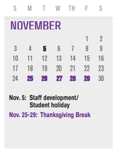 District School Academic Calendar for Cisneros Pre-k Ctr for November 2024