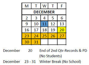 District School Academic Calendar for Glen Park Acad For Excel In Lrn for December 2024