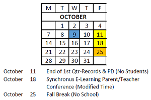 District School Academic Calendar for Glen Park Acad For Excel In Lrn for October 2024
