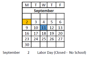 District School Academic Calendar for Glen Park Acad For Excel In Lrn for September 2024