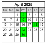 District School Academic Calendar for Sunset Vista for April 2025