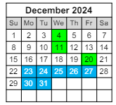 District School Academic Calendar for Sunset Vista for December 2024