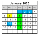 District School Academic Calendar for Sunset Vista for January 2025