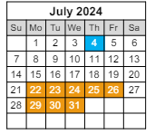District School Academic Calendar for Sunset Vista for July 2024
