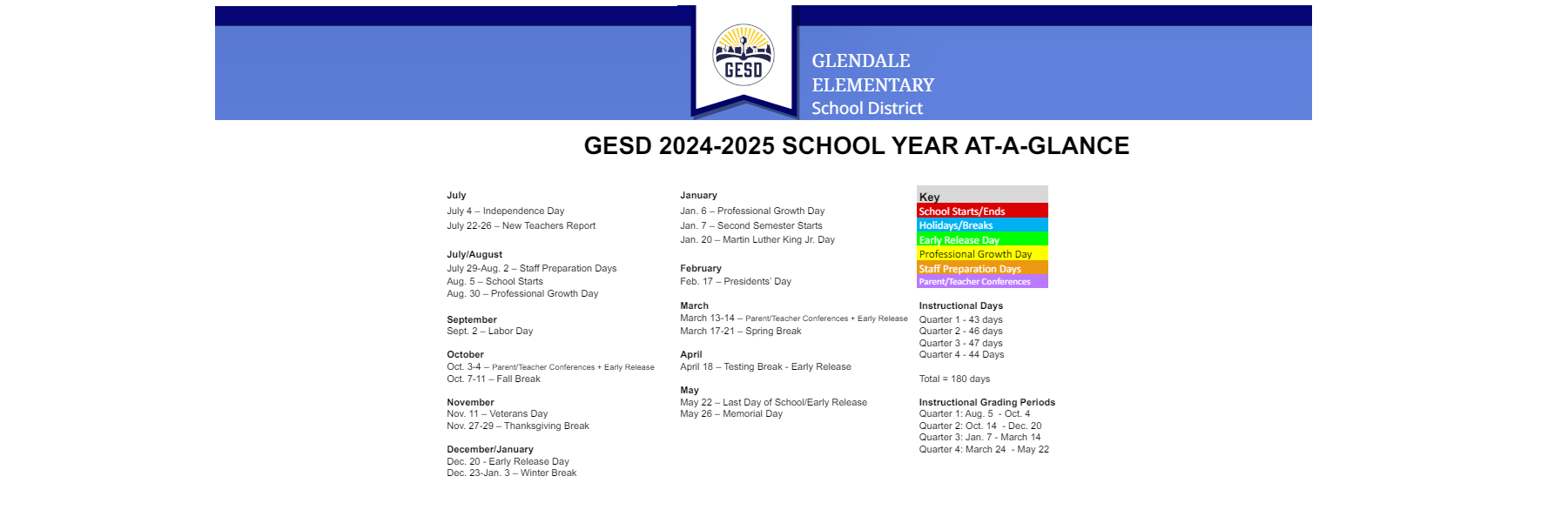 District School Academic Calendar Key for Sunset Vista