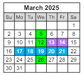 District School Academic Calendar for Sunset Vista for March 2025