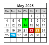 District School Academic Calendar for Sunset Vista for May 2025