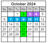 District School Academic Calendar for Sunset Vista for October 2024
