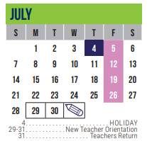 District School Academic Calendar for Lorenzo De Zavala Elementary for July 2024