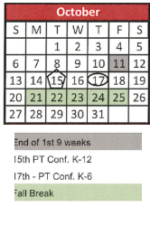 District School Academic Calendar for Chamberlain Elementary School for October 2024