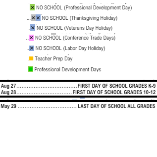 District School Academic Calendar Legend for Lewis And Clark Elementary School