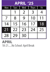 District School Academic Calendar for Central NE Support Serv Prog for April 2025