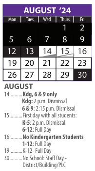 District School Academic Calendar for Central NE Support Serv Prog for August 2024