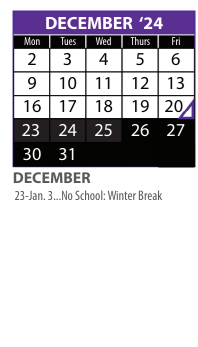 District School Academic Calendar for Central NE Support Serv Prog for December 2024
